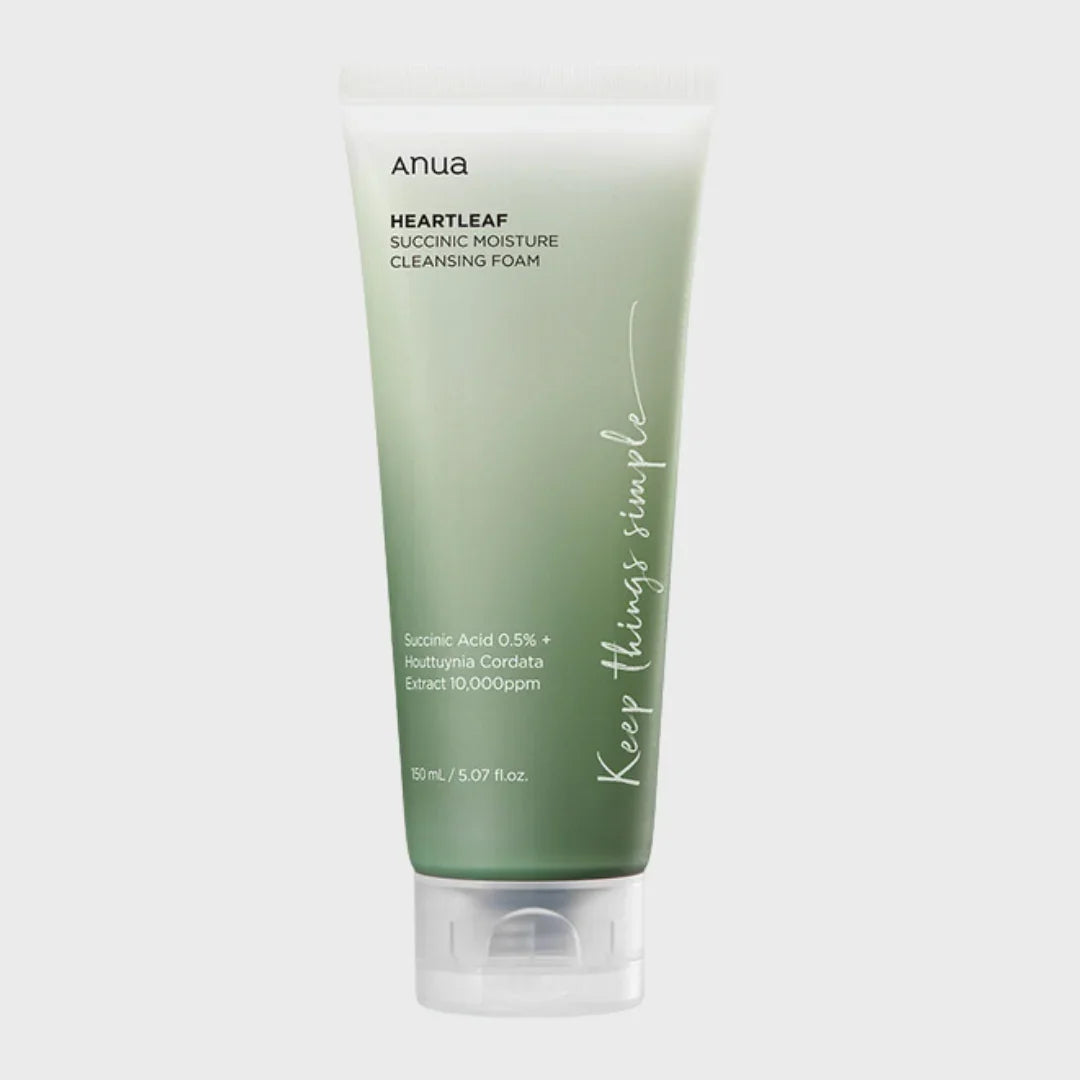 Anua Heartleaf Succinic Moisture Cleansing Foam 150ml green gradient tube Korean skincare