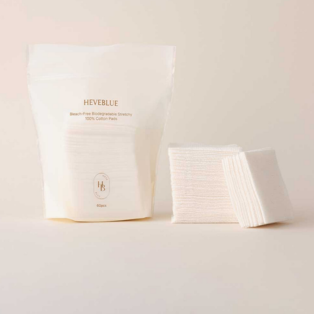 HEVEBLUE Bleach-free Biodegradable Stretchy 100% Cotton Pads 60ea