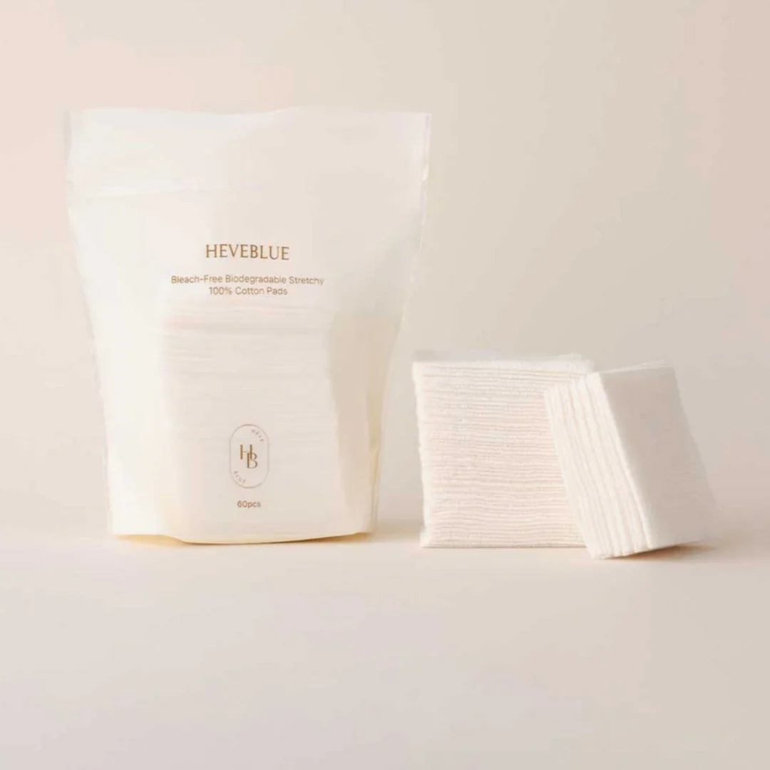 HEVEBLUE Bleach-free Biodegradable Stretchy 100% Cotton Pads 60ea