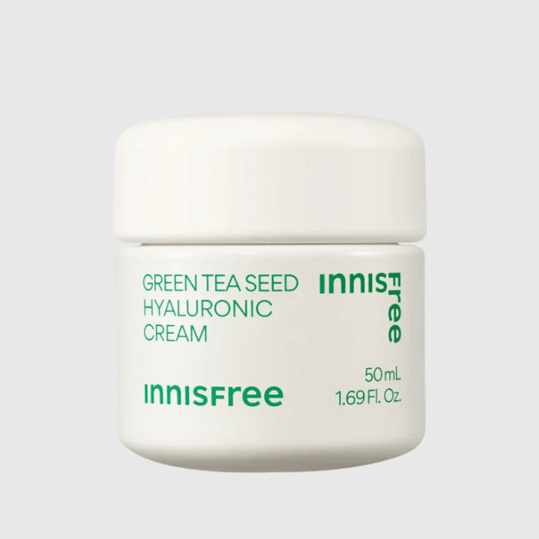 Innisfree Green Tea Seed Hyaluronic Cream in 50ml white jar for Korean skincare