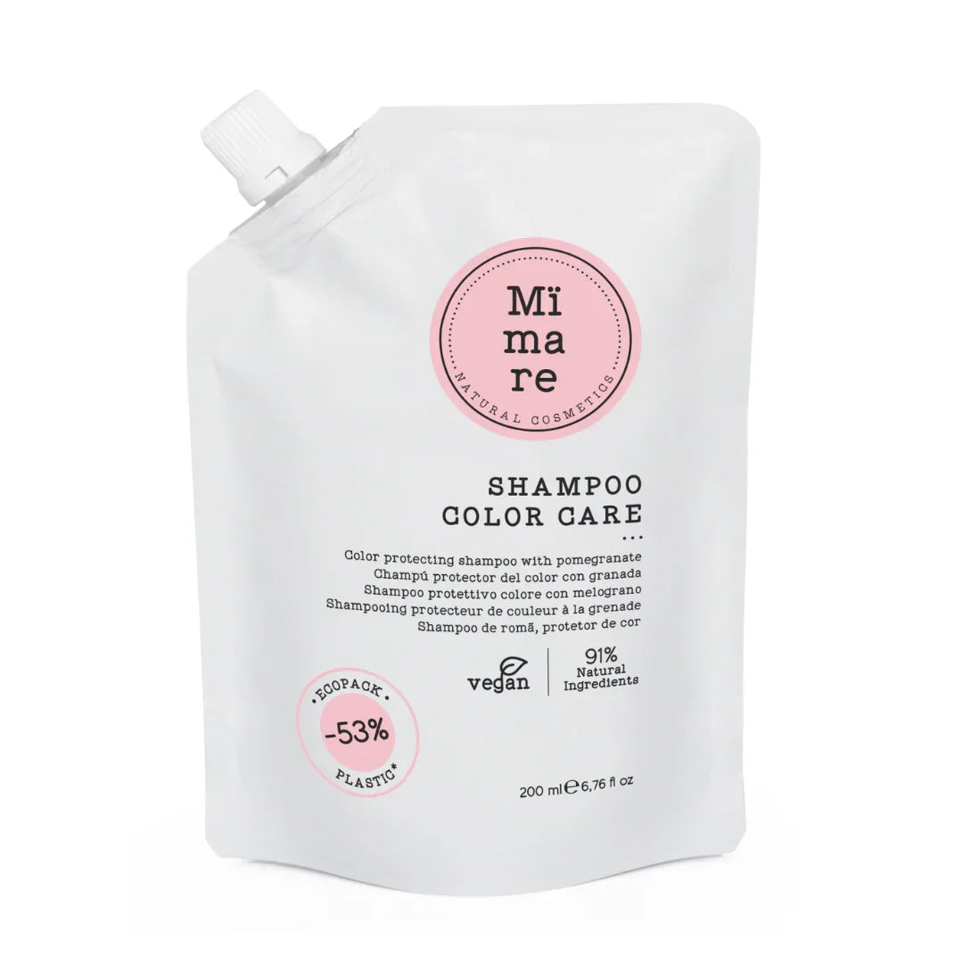 Miamare Color Care shampoo in eco-friendly pouch with pomegranate, vegan, 91% natural ingredients, 200ml