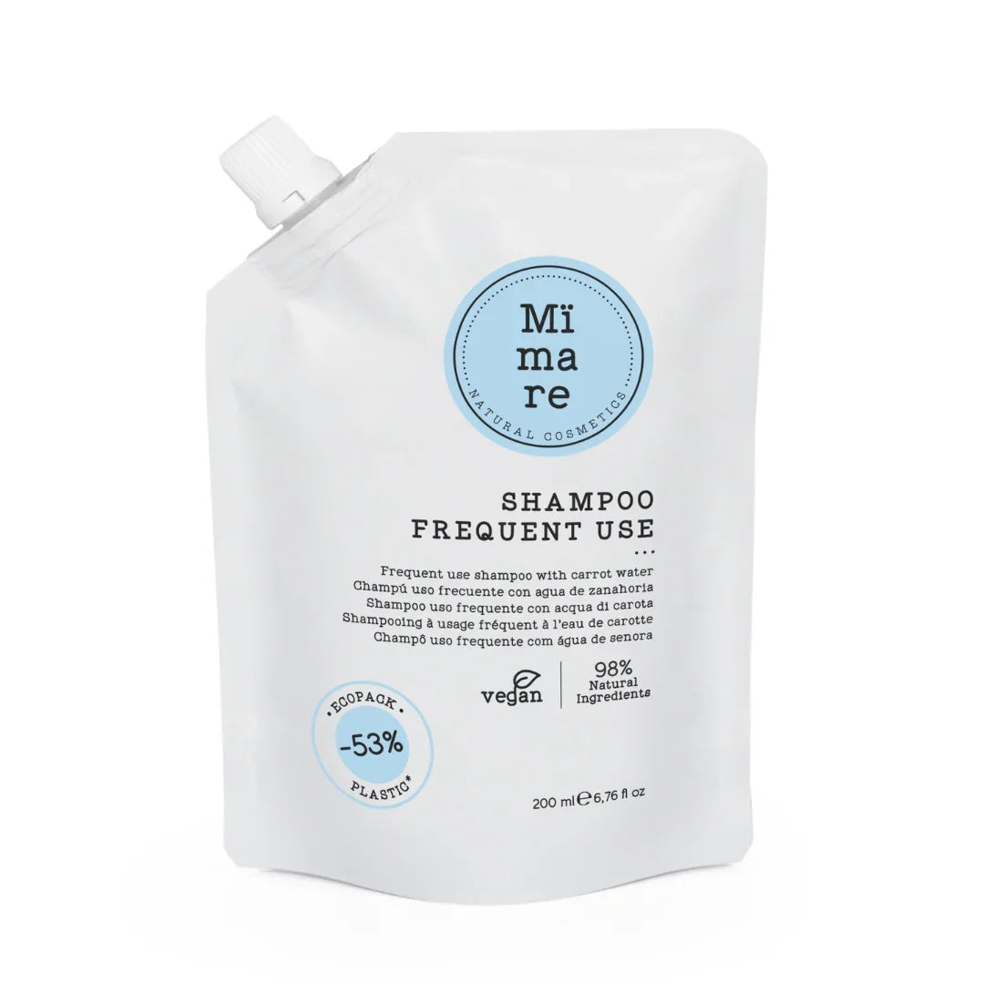 Mi Mare natural frequent use shampoo pouch with carrot water, vegan, 98% natural ingredients, 200ml