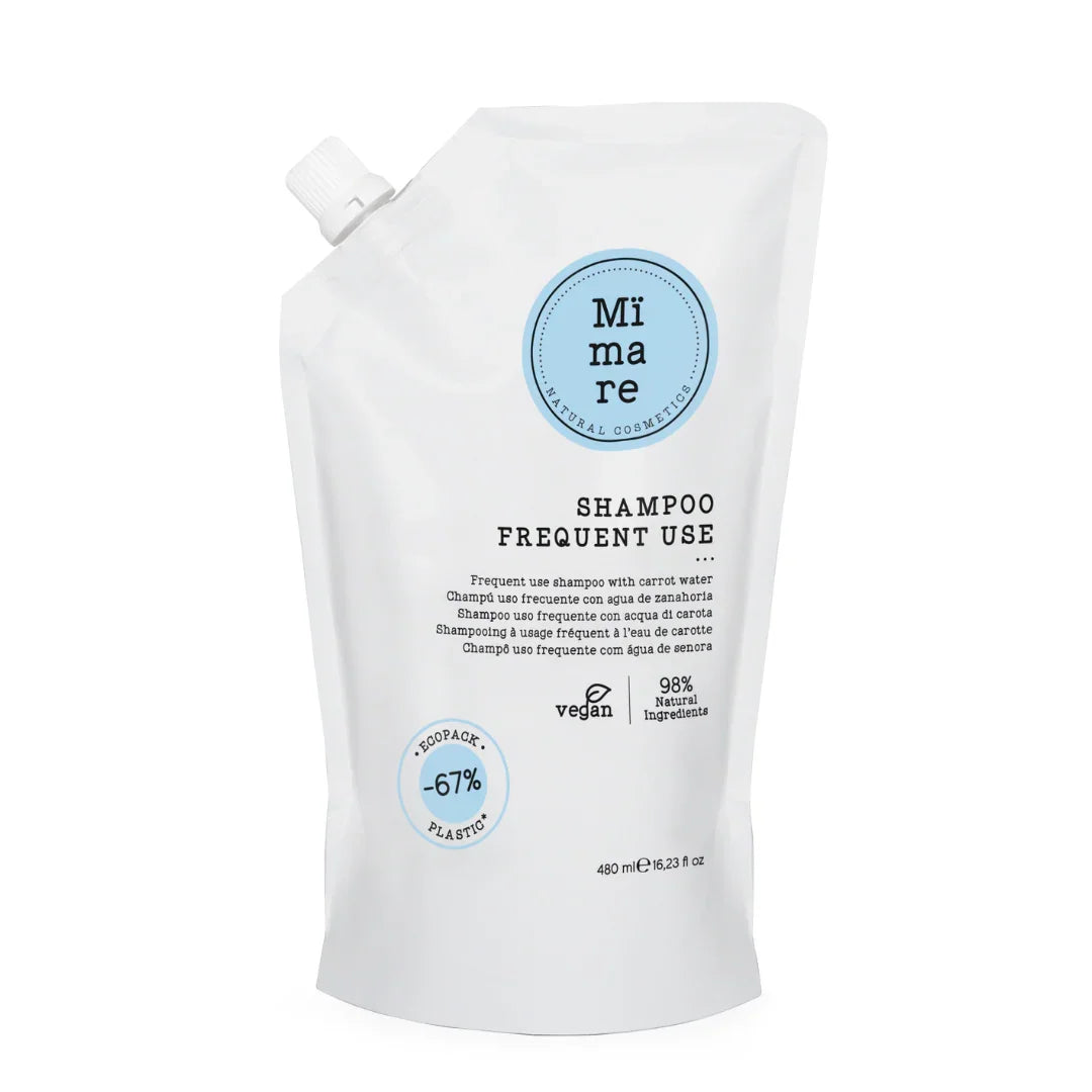 Mimare vegan shampoo pouch for frequent use with carrot water, 480ml eco-friendly refill