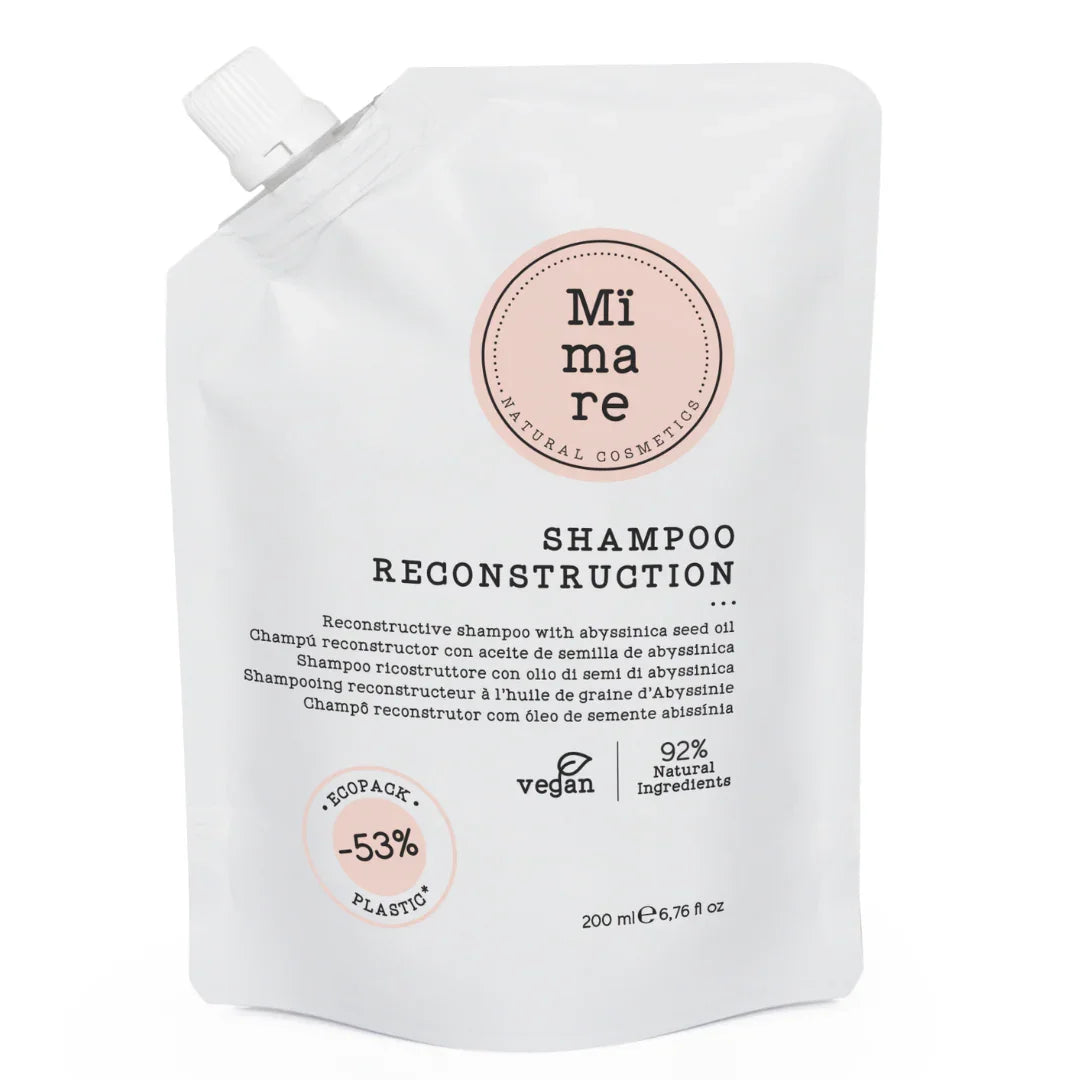 Mimare Reconstruction shampoo 200ml pouch with Abyssinica seed oil, vegan, 92% natural ingredients