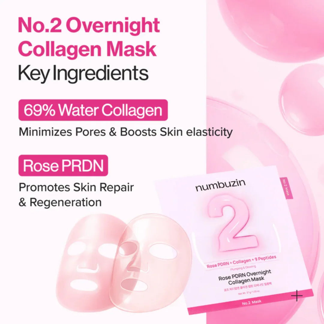 Numbuzin No.2 Rose PDRN Overnight Collagen Mask 4Pcs