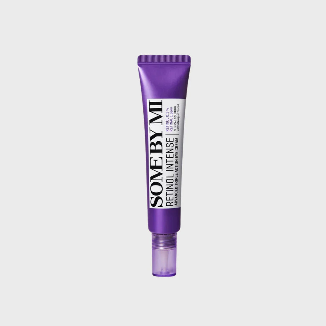 Tube of SOME BY MI Retinol Intense Advanced Triple Action Eye Cream in purple packaging