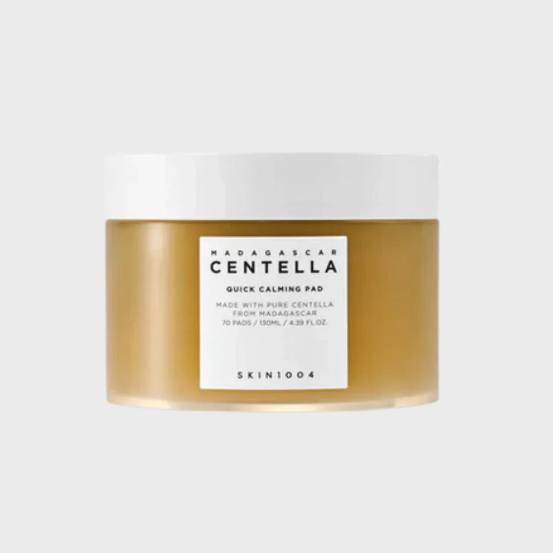 Skin1004 Madagascar Centella Quick Calming Pad container with 70 soothing pads, 130ml, white lid
