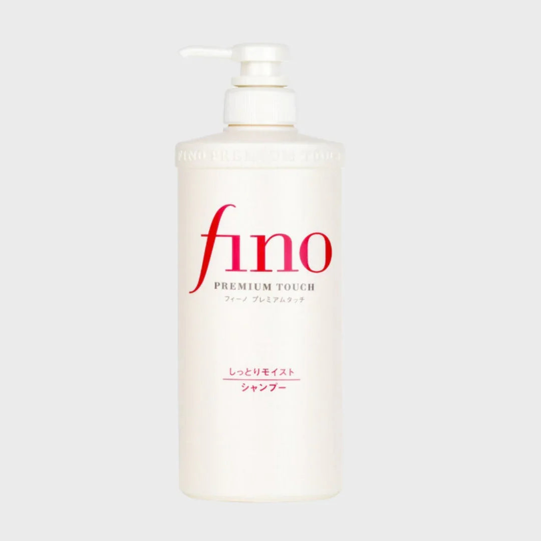 Fino Premium Touch Moist Shampoo 550ml with white pump bottle, Korean hair care product
