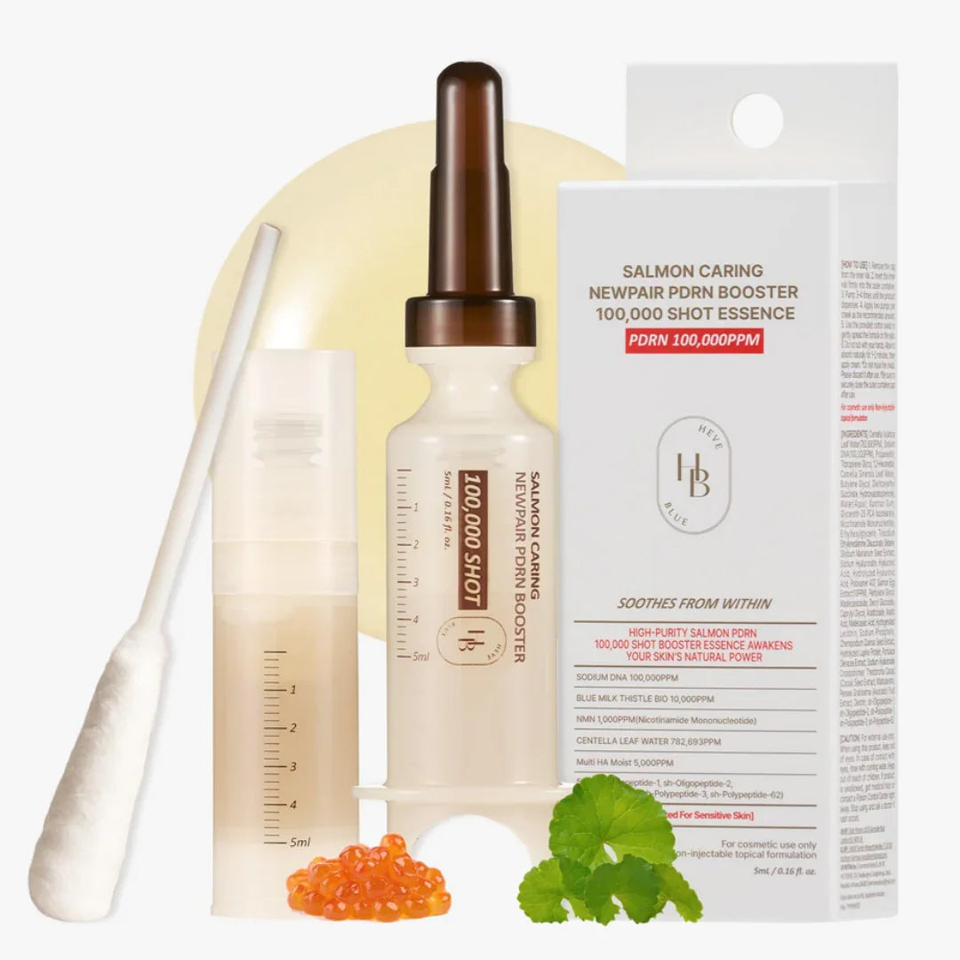 HEVEBLUEHEVEBLUE Salmon Caring Centella New Pair PDRN Booster 100,000 Shot Essence 1 pcMood Arabia