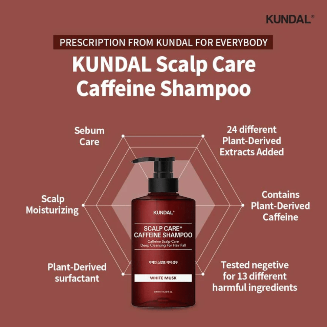 KundalKUNDAL Caffeine Shampoo Anti Hair Loss 500ml - White MuskMood Arabia