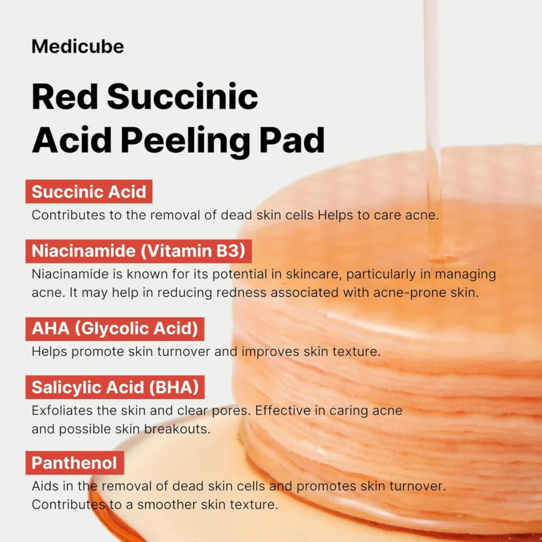 MedicubeMedicube Red Succinic Acid Panthenol Facial Peeling Pads 70 PadsMood Arabia