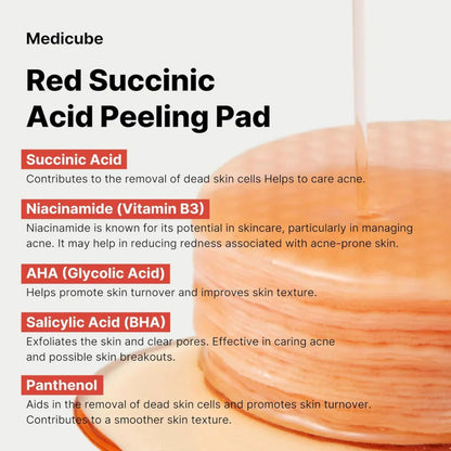 MedicubeMedicube Red Succinic Acid Panthenol Facial Peeling Pads 70 PadsMood Arabia